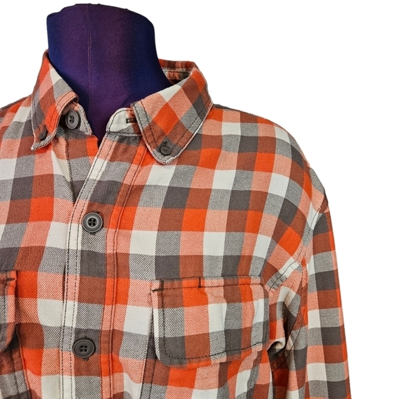 Duluth Orange & Gray Plaid Flannel Button Down Shirt‎ Size Large Men's - Picture 3 of 8
